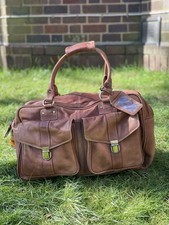 Vintage Leather Holdall Duffle Bag Brown Cabin Weekend Travel Bag Tommy & Kate