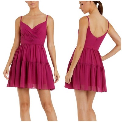 Mac Duggal NWT Pink Chiffon Spaghetti Strap Faux Wrap Dress Braided Strap Size 4