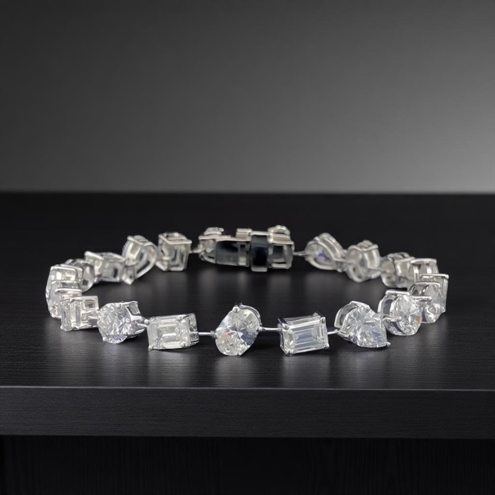 Multi Shape Diamond Bracelet Womens 14K White Gold 10 Carat GLI Lab Grown 6.2 MM