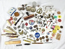 Vintage Junk Drawer Lot Trinkets Knives Coins Keys Pencils Pins Misc