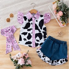 Newborn Infant Baby Girls Clothes Button Tops Floral Shorts Bow tie Set