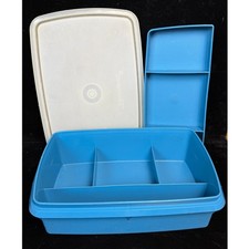 Vintage Tupperware/TupperCraft Blue Stow-Away Organizer Box with Tray 787-4