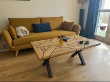table basse bois massif joint pont de bateau (Produite à la demande) 