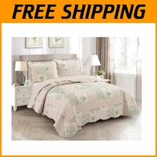 Rose and Sage Quilt Set - 3-Piece Bedding