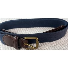 Polo Ralph Lauren Men's Blue Canvas Leather Trim Belt Brass Buckle Size 34