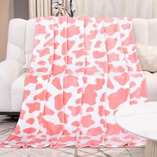 Pink Twin Fleece Blanket - Cozy Fuzzy Lightweight Cow Print Fleece Throw for ...