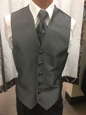 After Six Virgo Charcoal Grey FULLBACK tuxedo vest/longtie 2XL