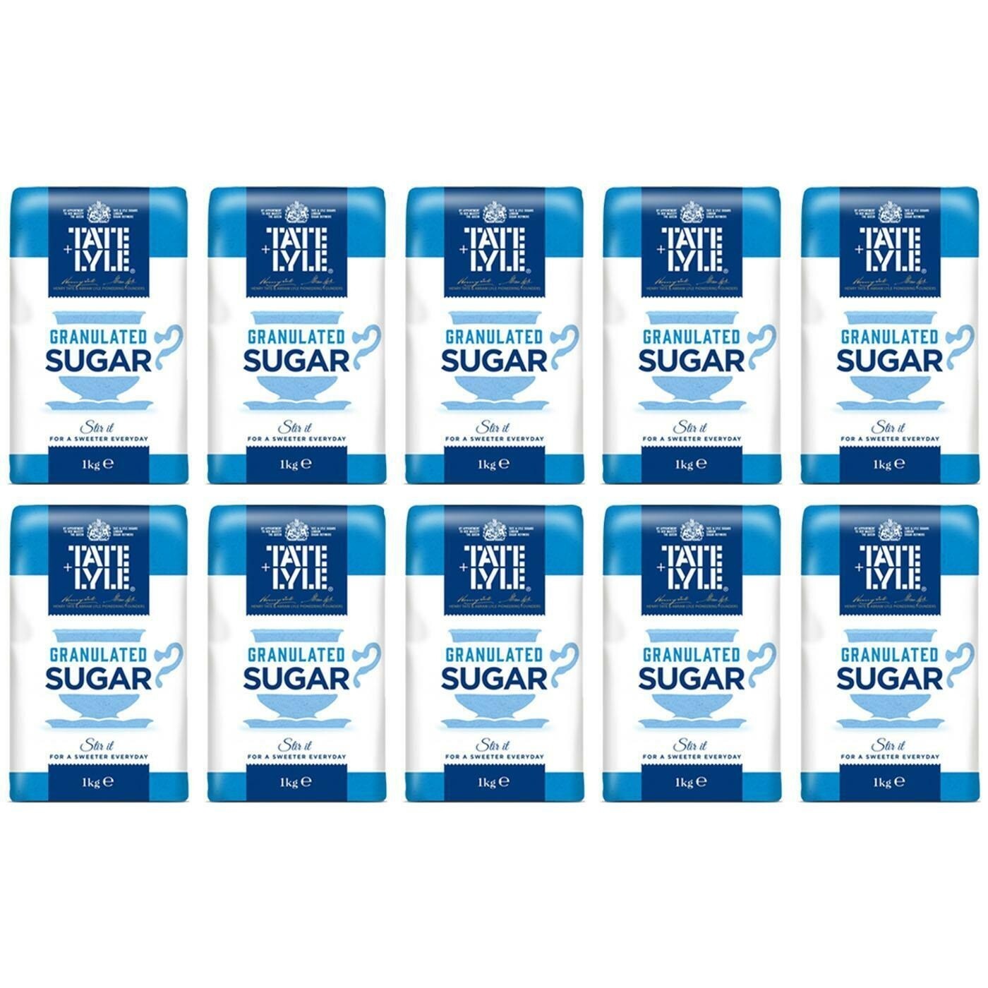 Tate and Lyle Granulated Sugar Pure Cane Tea Coffee White Sugar 10 x 1Kg Bags
