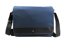 MONTBLANC NIGHTFLIGHT MESSENGER SHOULDER BAG BLUE BLACK LEATHER & CANVAS 116783
