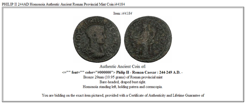 FILIP II 244AD Homonoia autentica moneta antica romana provinciale zecca i44184 - Foto 3 di 3