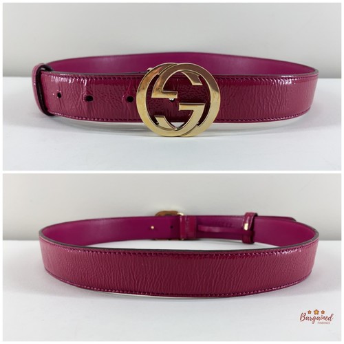 Authentic GUCCI Pink Rose Coated Calfskin Leather GG Interlocking Belt 75/30 - Picture 6 of 12