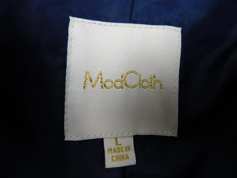 ModCloth Trench Coat Womens Large Navy Blue Polka Dot Captial Class Belted - Image 4 of 4