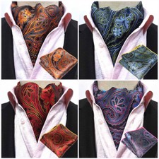 Men Classic Paisley Floral Cravat Ascot Necktie Wedding Hanky Pocket Square Set