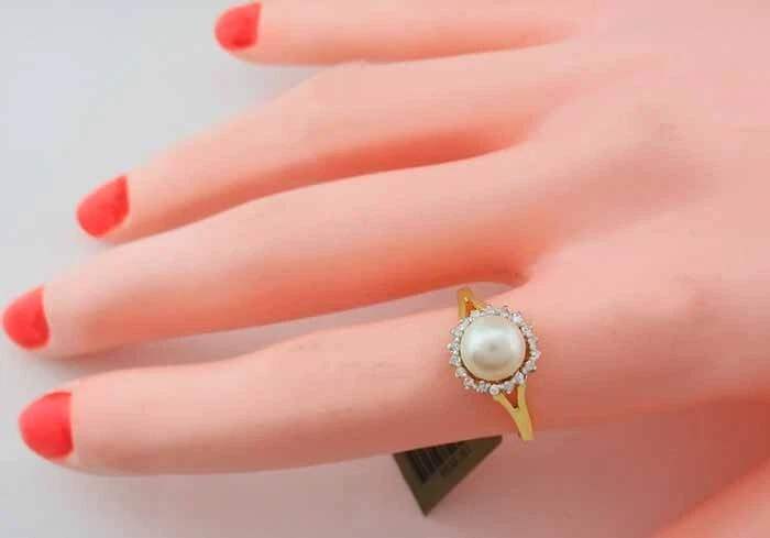 GENUINE 7 mm PEARL & DIAMOND RING 14k YELLOW GOLD - Free Certificate Appraisal - Image 4 of 4
