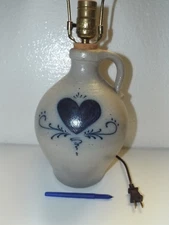 1986 HEART Swirls 21" JUG TABLE LAMP 11.5" CROCK ROCKDALE Pottery Salt Glaze
