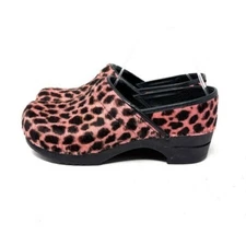Sanita Pink Black Fur Leopard Clogs Women's Size 7/38