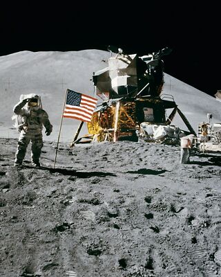 APOLLO 15 JAMES IRWIN ON MOON SALUTING FLAG LUNAR MODULE 8X10 PHOTOGRAPH REPRINT