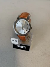 Timex Silver Tone White Dial Orange Croc Leather Band Watch T2P087 - New