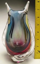 Vintage Murano Sommerso Mid Century Modern Art Glass Fish Tail Vase