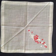 Vintage/Antique Red Heart Bouquet Embroidered Handkerchief Table Linen 13" Sq
