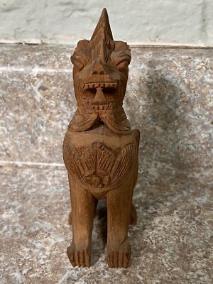 Vintage Wood Carved FOO DOG 6  tall x 1.5/2  wide 