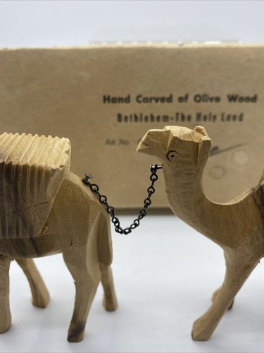 Hand Carved Olive Wood Holy Land Bethlehem Camel Train Original Box Primitive - Picture 8 of 12