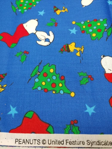 Vintage 2001 Snoopy and Woodstock Christmas Blue 100% Cotton Fabric 101"x44"