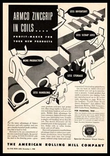 1945 American Rolling Mill Middletown Ohio "ZincGrip" Coils ARMCO Steel Print Ad