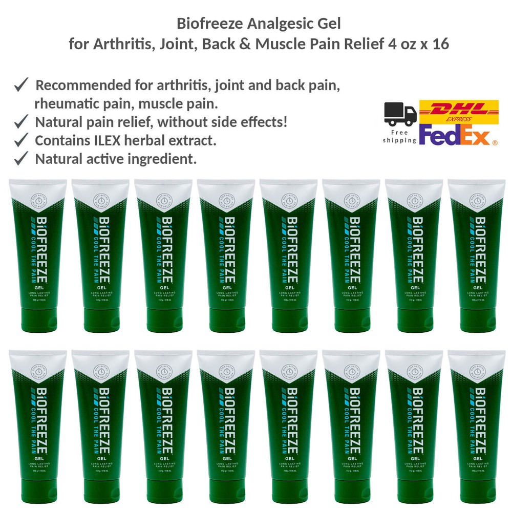 Biofreeze Analgesic Gel for Arthritis, Joint, Back & Muscle Pain Relief x 16