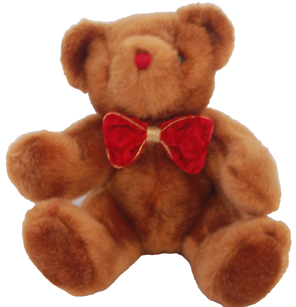 Brown Teddy Bear Red Nose Gold Velvet Bow Tie Soft Plush 10