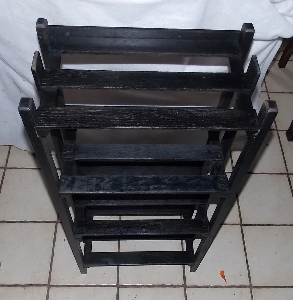 Solid Oak Mission Bookshelf / Bookcase Black Distressed Finish (SH39) - Image 2 of 4