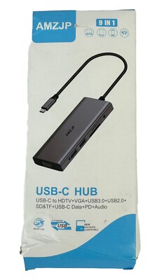 9In1 AMZJP Multiport USB-C Hub Type C To USB 3.0 4K Adapter Mikro SD NEU OVP