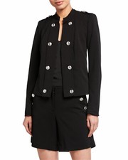 NWT 139: Calvin Klein Double Breasted Zip Cuff Military Style Blazer in Black 2
