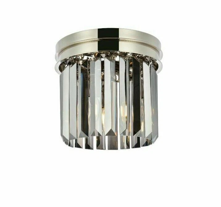 Polished Nickel Flush Mount 3 Light Fixture 12" Silver Shade Crystal Chandelier - Image 4 of 4