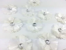 CraftbuddyUS 10 Gorgeous White Stick On, Sew On Fabric Flower Motifs 