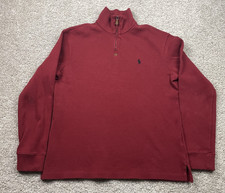 VTG Polo Ralph Lauren Sweater Men's Medium Red Quarter Zip 1/4 Preppy Mock Neck