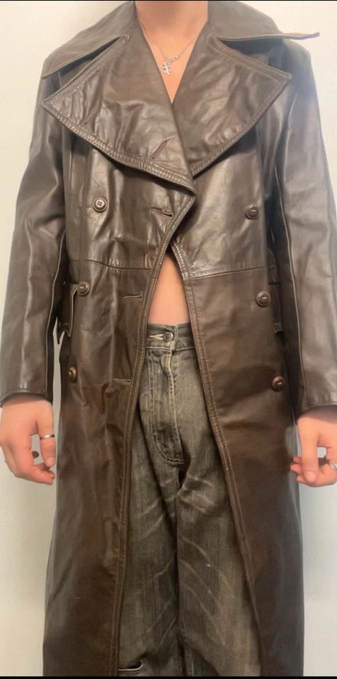 VINTAGE 60S MENS LEATHER TRENCH COAT - Image 2 of 4
