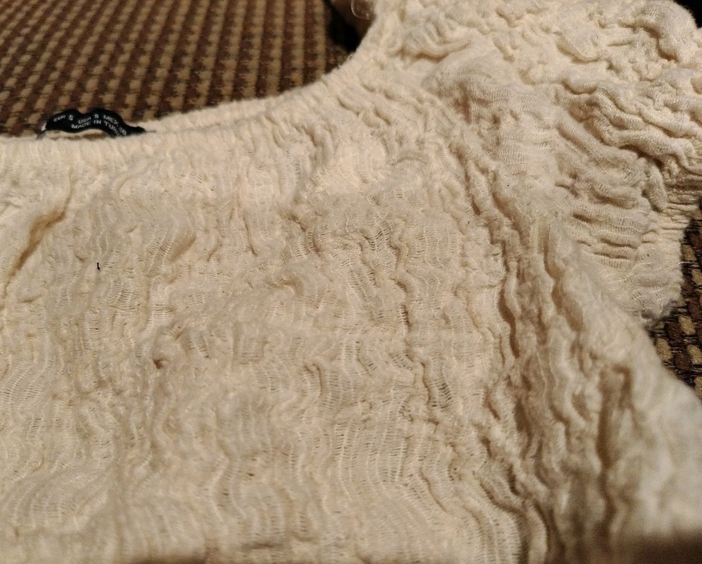 Zara Crop Top- textured, puffy sleeves, off-the-shoulder, Ivory/Cream, Size S thumbnail 7