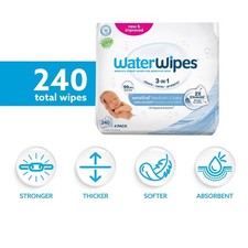 WaterWipes Sensitive Newborn  Baby Wipes, 3-In-1 Cleans, Cares, Protects, 9 ZU
