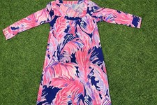Lilly Pulitzer Floral Knit Dress Pink Blue Long Sleeve Pima Cotton Size S