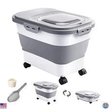 Collapsible 20-30 Lbs Rice Storage Container with Wheels, Airtight Lid & Scoop