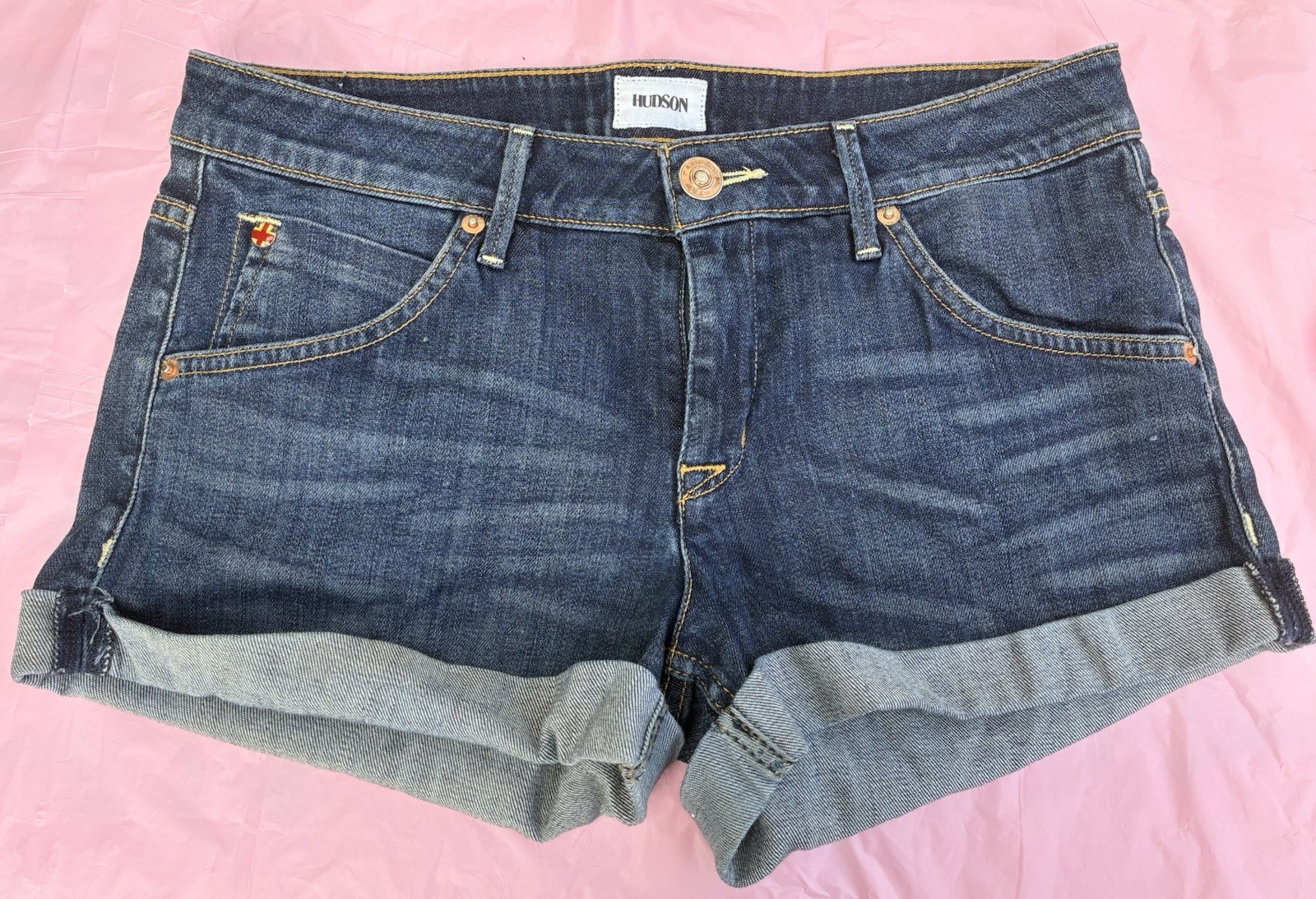 Hudson Women’s Cuffed Denim Shorts Blue Mid Rise Summer 5-Pocket Retro Sz 28