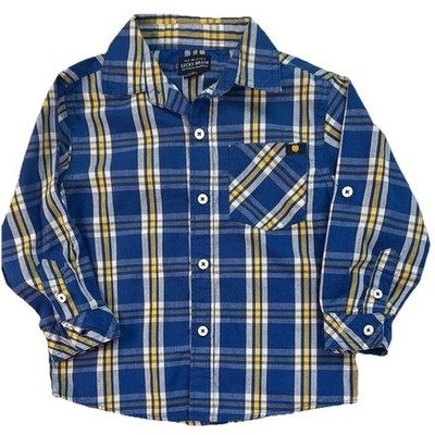 Lucky Brand Boys Blue Yellow Plaid Roll Tab Long Sleeve Button Down Shirt 24M