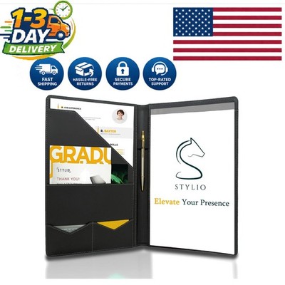 Elegant Black Faux Leather Padfolio Organizer with Letter-Sized Notepad 12.5''