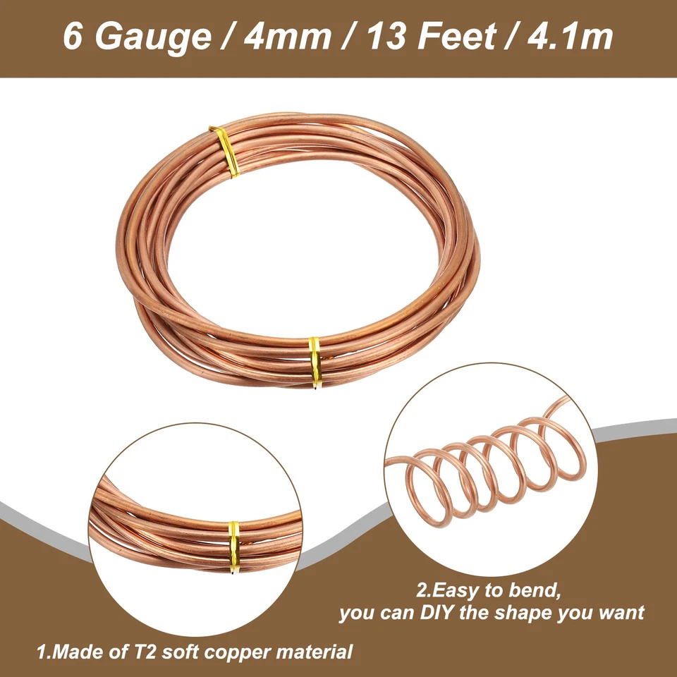 Alambre de cobre blando 99,9 %, calibre 6/4 mm diámetro 13 pies/4,1 M carrete de 1 libra Foto 3 de 4