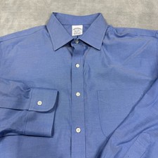 Brooks Brothers Shirt Mens 17-34 Regent Button Down Blue Logo Long Sleeve