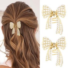 Bow Hair Clips Pearl Gold Claw Clips Small Cute Hair Claw Barrettes Pearl Hai...