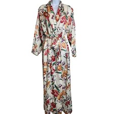 Vintage Eve Stillman Womens Cream Floral Satin Long Wrap Robe Sz S Victorian