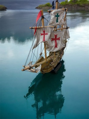 23KK78  MODEL SHIP: SANTA MARIA, 19-1/2'' OVERALL LENGTH, DUSTY FROM DISPLAY, GC