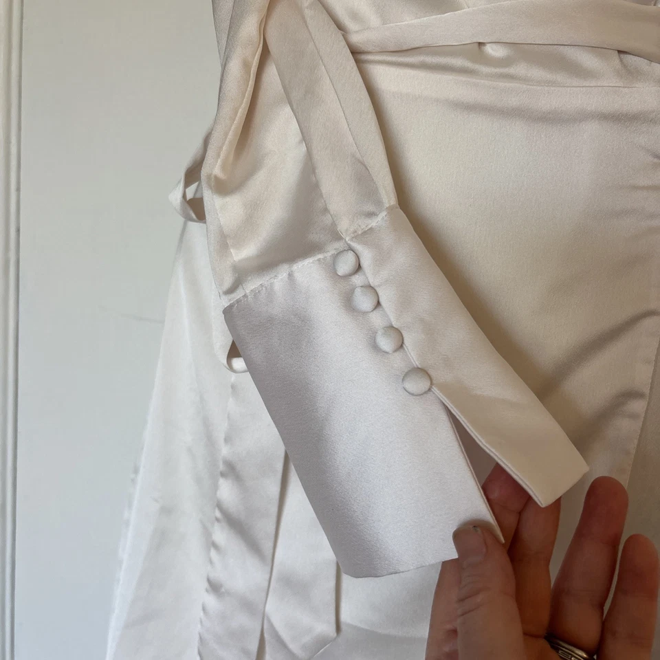 Vestido Express Satén Verdadero Envolvente Mujer S Crema Nupcial Vacaciones Puños Anchos Forrado DEFECTUOSO Foto 4 de 4